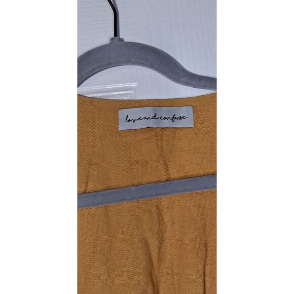 Love and confuse lithuania womens small 100% linen duster long mustard yellow - Picture 7 of 10